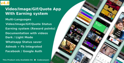 Video-Image-Gif-Quote App With Earning system (Reward points) 