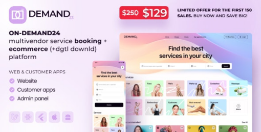 on demand24 (v1.0) multivendor service booking + ecommerce (+dgtl downld) platform (cust web, mob, admin)On-Demand24 (v1.0) Multivendor Service Booking + eCommerce (+dgtl downld) platform (cust web, mob, admin)