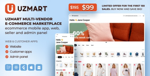 uzmart (v1.0) multi vendor commerce marketplace – ecommerce mobile app, web, seller and admin panel