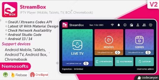 StreamBox IPTV Player (Android Mobile, Tablets, TV, BOX, Chromeb) v2.0